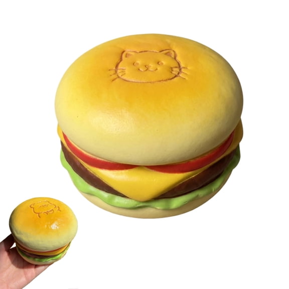 Slow Rising Food Squishies with Creamy Butter Scent, Realistic Large Hamburger Stress Relief Fidget Toys for Adults, Soft Sensory Squeeze Bun for Office Desk Party Favors(Brown Hamburg)