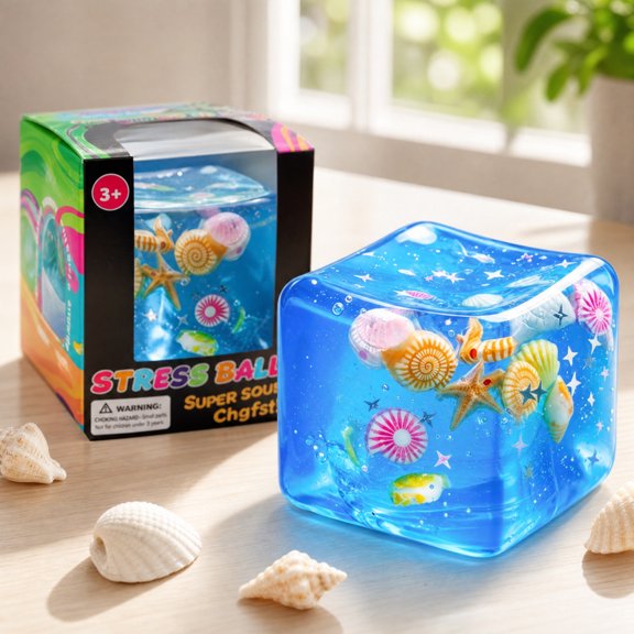 Slow Rising Squeeze Sensory Toy Transparent Seashell Glitter Stress Ball Cute Ocean Theme Soft Non-sticky Desk Decor Portable Fidget