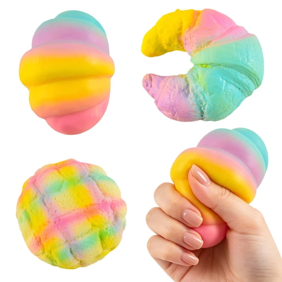 Slow Rising Squishy Food Squishy Rainbow Gradient Croissant Squeeze Accessory Soft PU Fidget for Fun Sensory Fidget and Daily Anxiety Relief During Indoor Leisure and Casual Rest Downtime