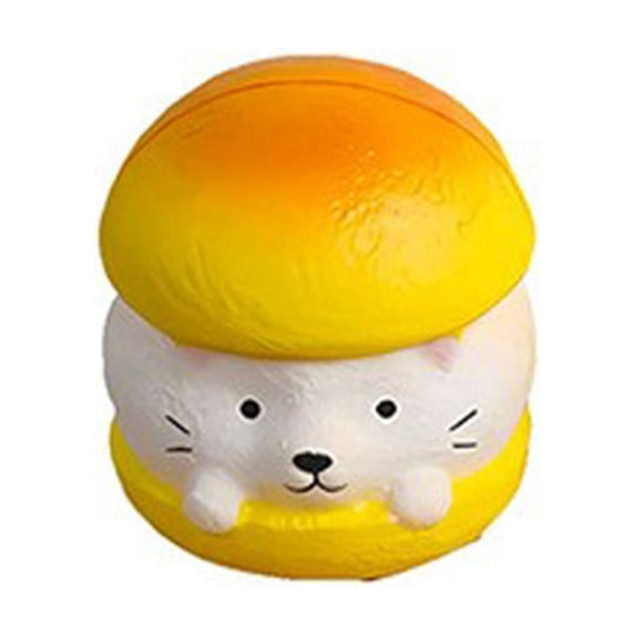Slow Rising Squishy Toy with Kawaii Cat Hamburger Design, 1 Pack, Yellow and White, for Relaxation, Squeeze Toy
