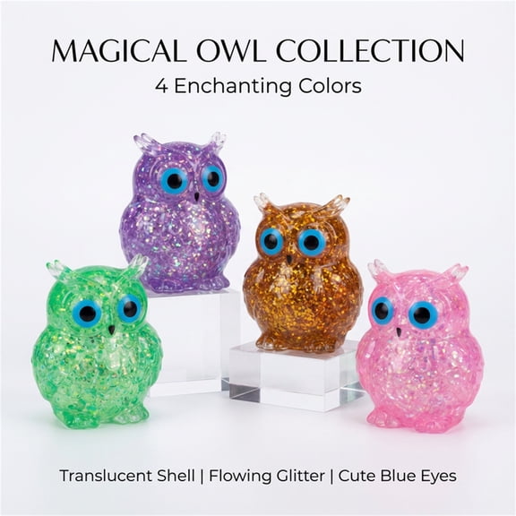 Slow Rising Squishy toys, Sensory Fidget toys, 3 in Owl Figure, Fidget toys for , Stress Balls for Adults, Glitter Filled, 4 Pc