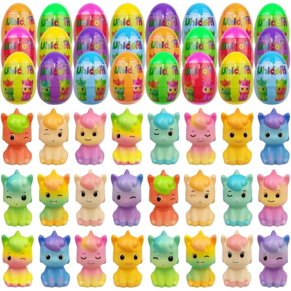 Slow Rising Unicorn Squishy Toys Prefilled Easter Eggs 24 Pack For Kids Easter Basket Stuffers And Party Favors