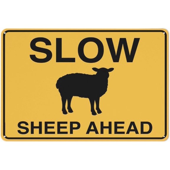 Slow Sheep Ahead Animala Crossing Traffic Metal Sign 8x12 Inch for Farm Ranch Rural Road Yard Street Home Business Outdoor Indoor Livestock Caution Reminder Guide Marker Notice