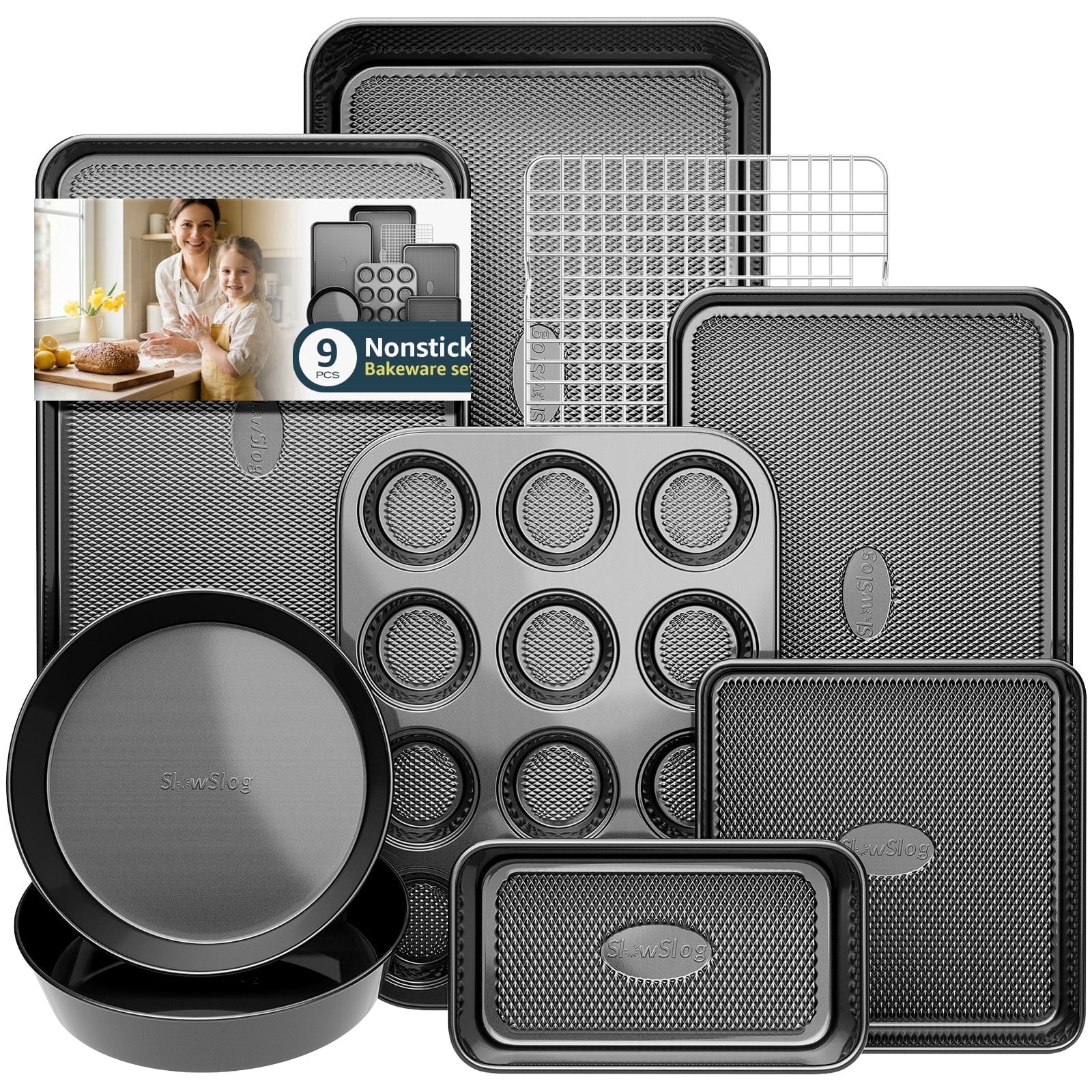Racking Stick Slow Slog 9‑Piece Bakeware Set, Carbon Steel Non‑Stick Baking Pan set ...
