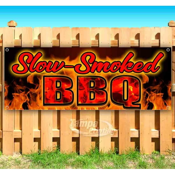 Slow Smoked BBQ 13 oz Vinyl Banner With Metal Grommets