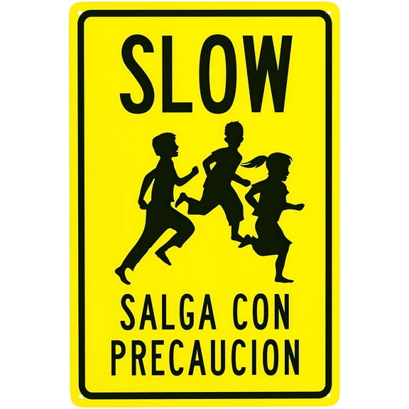 Slow Spanish Warning Sign - 8"x12" Security Safety Metal Sign, Bilingual Traffic Decor for Business Office Home Street Road