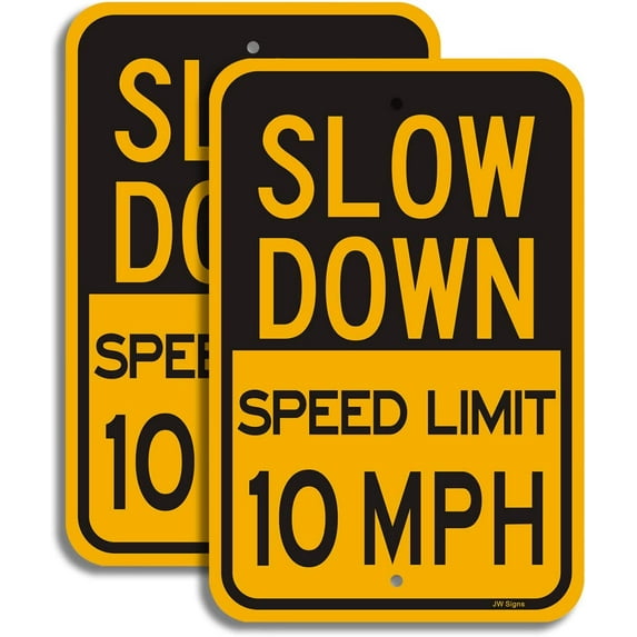 Slow Down Speed Limit 15 MPH Sign (4 Pack) Traffic Sign 16”x12” Metal Reflective Sign 40Mil Rust Free Aluminum Weather Resistant Professional Printing Easy to Mount for Stake/Wall/Fence