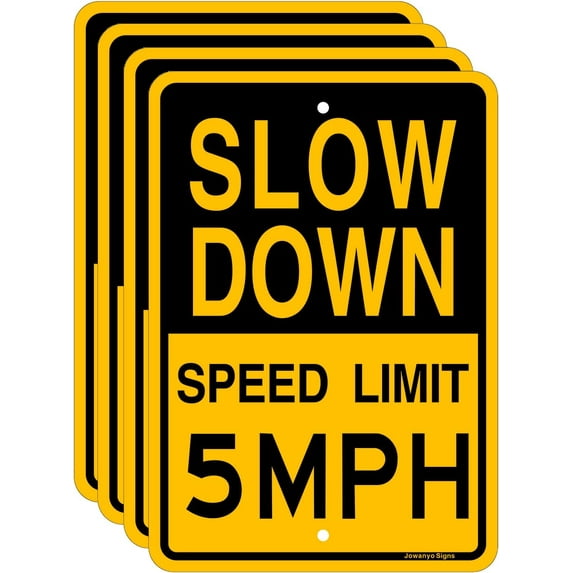 Slow Down Speed Limit 5 MPH Sign,Traffic Sign,17 x 12 inches,Reflective Aluminum,UV Protected,Weather Resistant,Waterproof,Durable Ink,Outdoor Use,Easy to Mount(4 Pack)