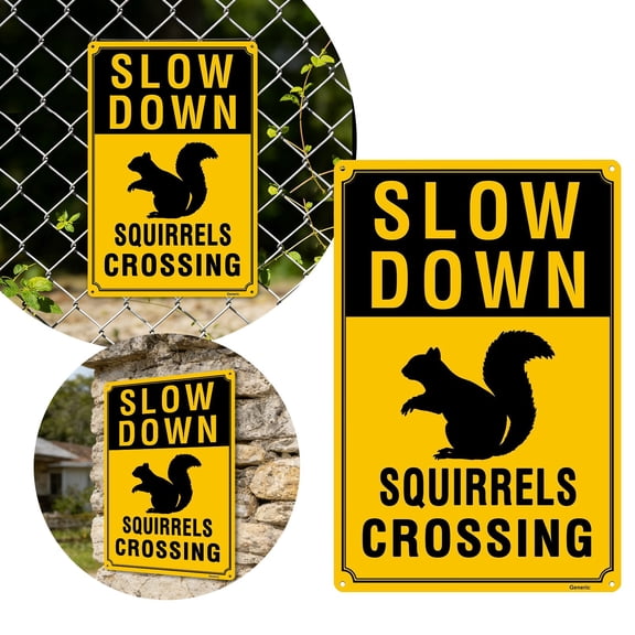 Slow Down Squirrels Crossing Sign, Aluminum Sign 8x12 Inch | Eye-Catching, Durable, Rust-Resistant | Easy to Install Indoor/Outdoor Decor, Wall Art & Wildlife Awareness Sign