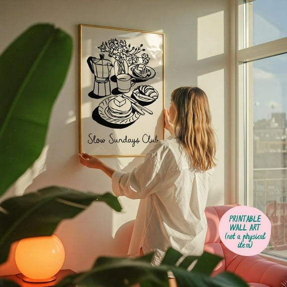 Slow Sundays Club Art Print, Breakfast Wall Art, Coffee Wall Art, Coffee Corner Decor, Aesthetic Wall Art, Slow Life Print, Cottagecore Decor Wall Art, Modern Wall Decor, 8x12 UNFRAMED