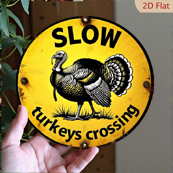 Slow Turkeys Crossing Metal Sign 8x8 Inch Round Aluminum Wall Decor for Home Office Farmhouse Rustic Wall Art Decoration