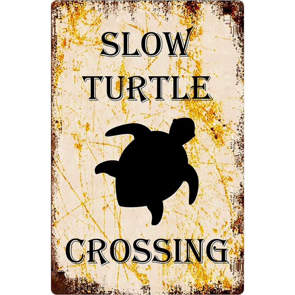 Slow Turtle Crossing Vintage Metal Sign for Home Bar Office Wall Decor Shop Mural Sign 6x8 Inch, 8x6 in