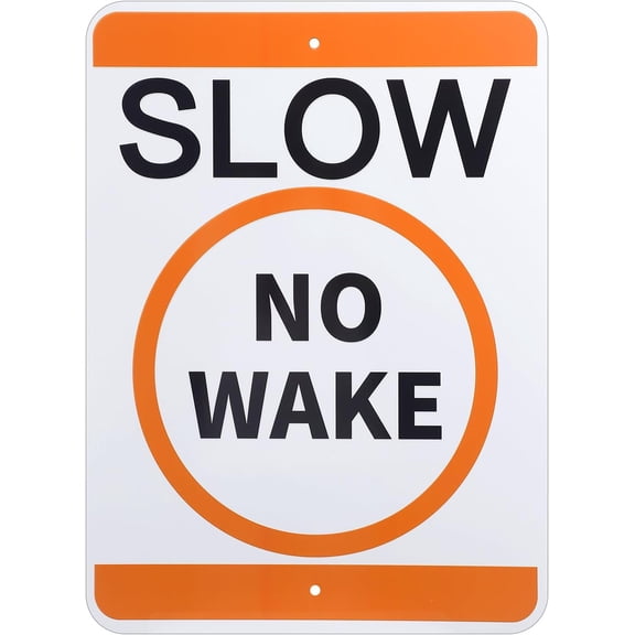 Slow - No Wake Sign 8" x 12" Large Slow No Wake Zone Outdoor Lake Sign 80 Mil Aluminum UV Laminated Engineer Grade Reflective Weather Resistant Design, Orange Black and White