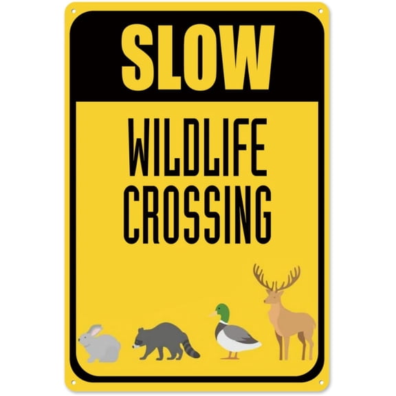 Slow Wildlife Crossing Traffic Sign Aluminum Metal 12 x 8 inches
