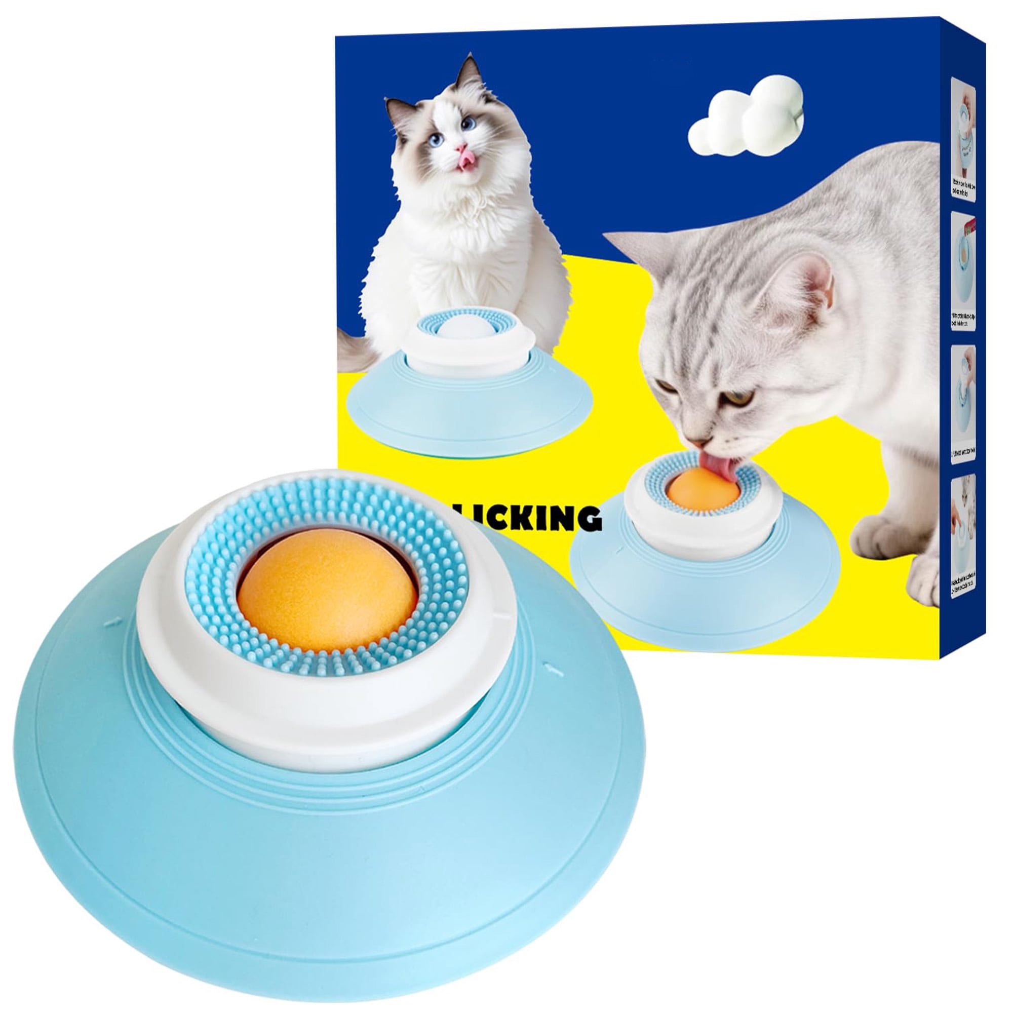 Slow feeder cat bowl, interactie licking bowl for wet and liquids, puzzle feeder for slow eating, non slip cat bowl to reduce anxiety, blue