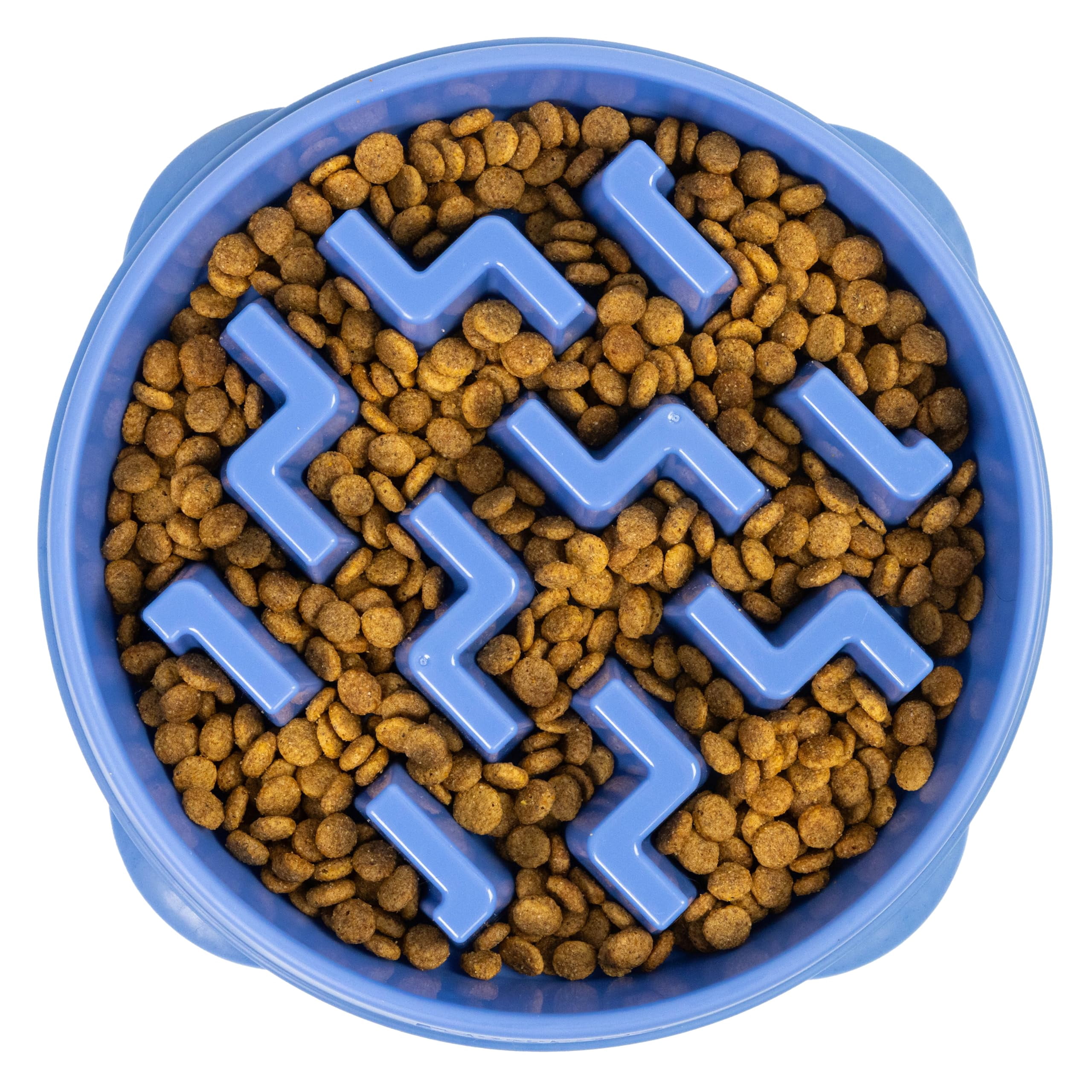 Slow feeder dog bowl, large, 4-cup maze design for medium/large dogs. Promotes healthy eating, reduces bloating/choking, interactive fun. Non-slip, easy-clean, blue.