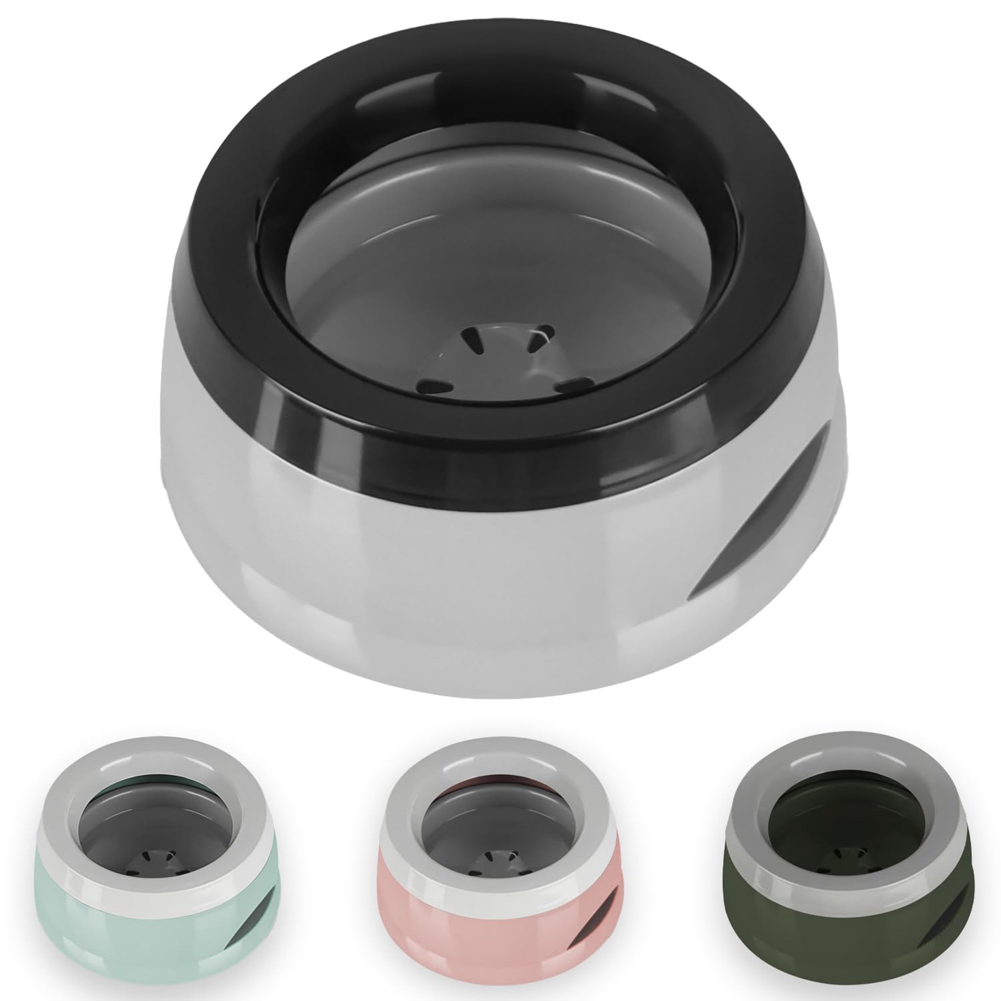Slow feeder dog water bowl 25oz, spill proof pet water dispenser for small medium dogs cats puppies kittens, portable no splash trael bowl for car home outdoor, non slip rubber base, grey