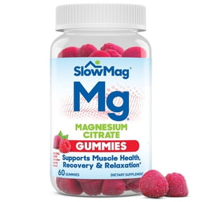 SlowMag Magnesium Citrate Supplement Gummies for Muscle Health and Recovery, Berry, 60 Count