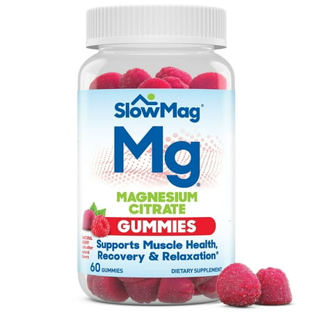 SlowMag Magnesium Citrate Supplement Gummies for Muscle Health and Recovery, Berry, 60 Count