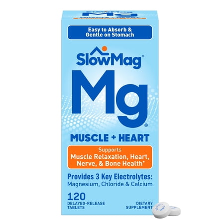 SlowMag Mg Muscle & Heart Health Tablets, Magnesium Chloride and Calcium, 120 Count