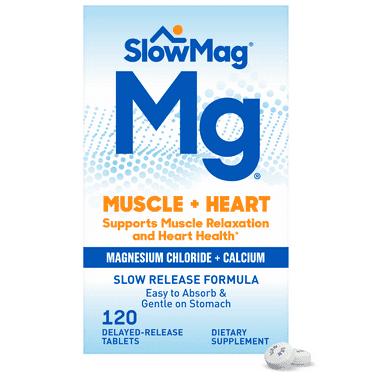 SlowMag® Mg Muscle & Heart Health Tablets, Magnesium Chloride and Calcium, 120ct
