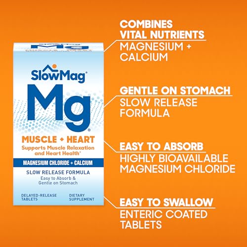 SlowMag Muscle + Heart Magnesium Chloride with Calcium Supplement to
