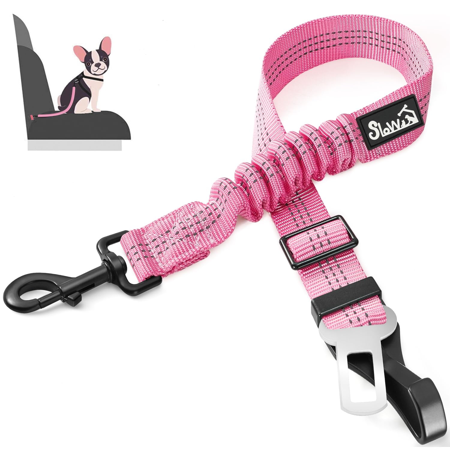 SlowTon Dog Seat Belt, DMF15 Adjustable Dog Safety Leash, 2 in 1 Latch ...
