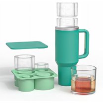 Sloworld Ice Cube Tray for Tumbler, 4 Pcs Silicone Hollow Cylinder Ice Mold for Freezer, Chilling Coffee,Tea, Ice Drink, Juice, Whiskey, Cocktail,Compatible with Stanley Cup 20Oz, 30Oz, 40Oz (Green B