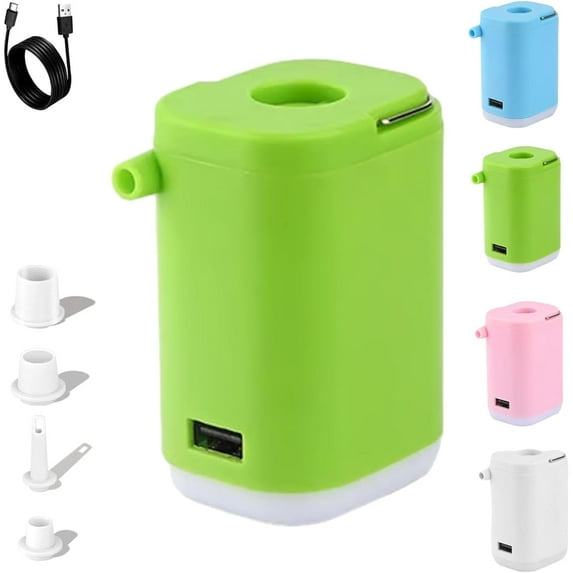 Slowowing Mini Air Pump, Mini Portable Air Pump with Light, 4 in 1tiny Multi-Function Airpump with 2400mah Battery, Outdoor Lighting Camping Tent Light, for Air Mattress, Pool Floats