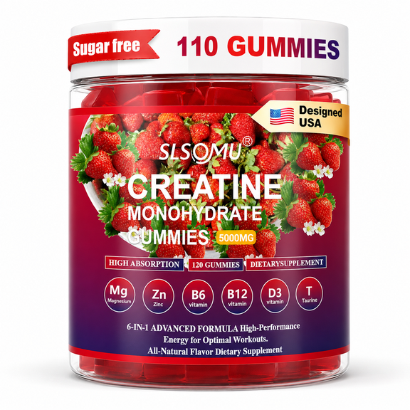 Slsomu Creatine Monoglycerides Gummies, 5000mg Per Serving, Strawberry Flavor, 110 Count, Vegan, Non-GMO, Pre-Workout Supplement for Men & Women