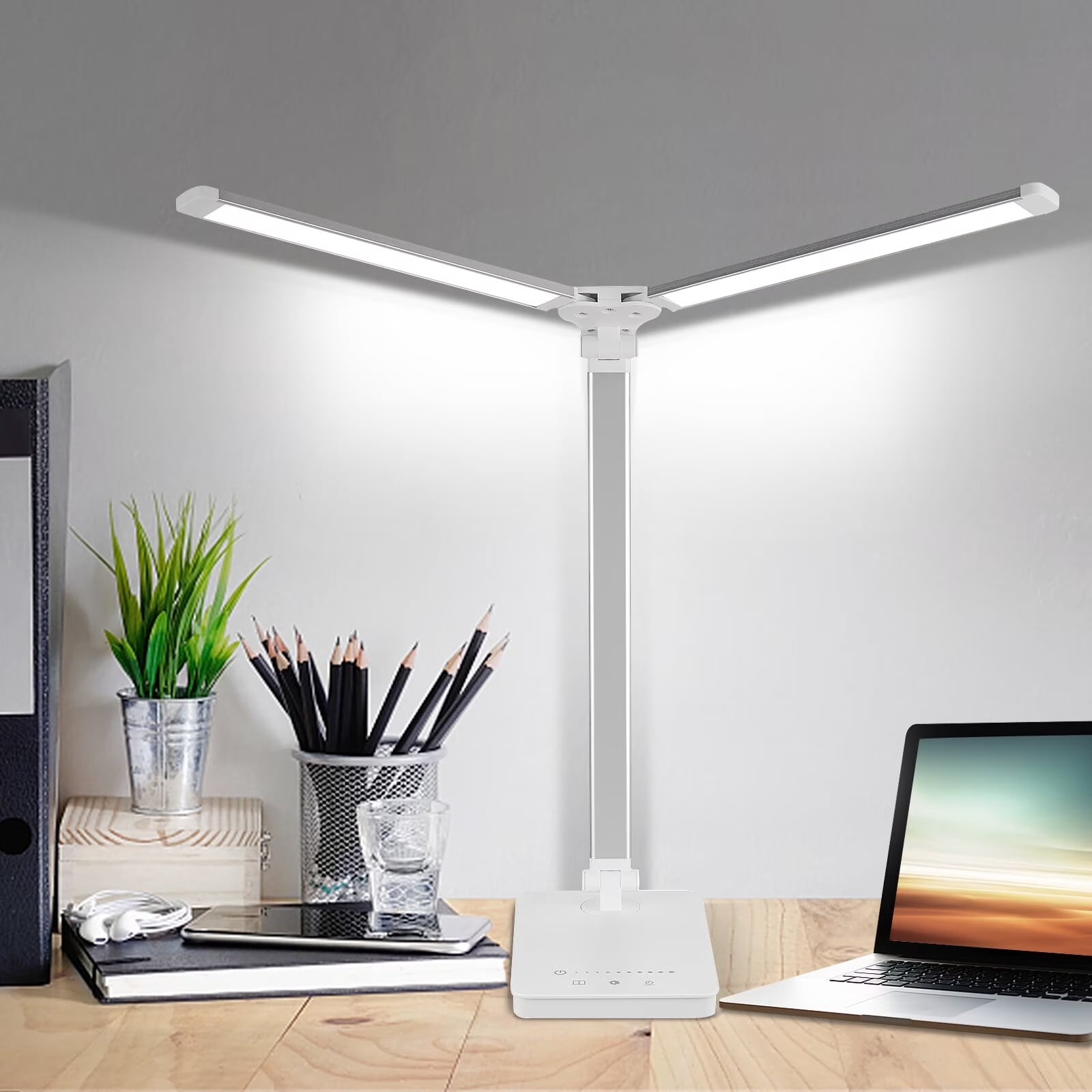 Slssqhz Adjustable Foldable Desk Lamp for Home Office,Double Swing Arm Bright LED Desk Light,Eye-Caring Architect Task Lamp,Touch Control Desktop Lamp Dimmable Table Desk Light for Work/Study/Craft