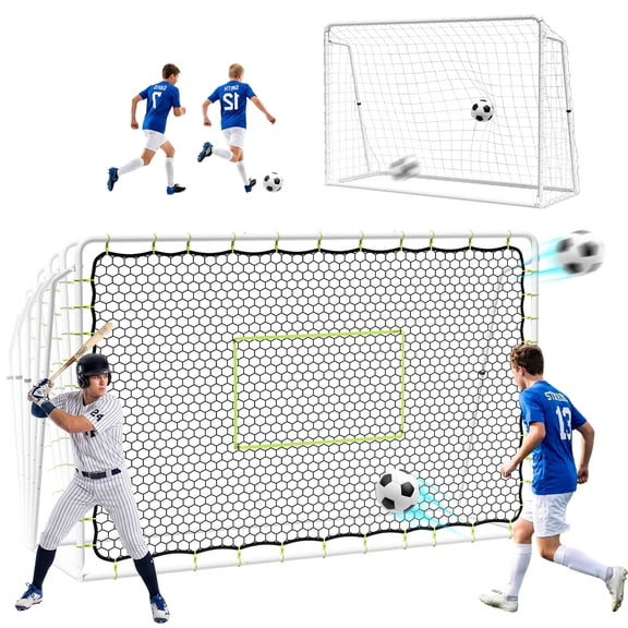 Slsy 10x6.5ft Soccer Rebounder & Goal, 2-in-1 Galvanized Steel Frame,5 Adjustable Angles, Weatherproof UV Protection for Training