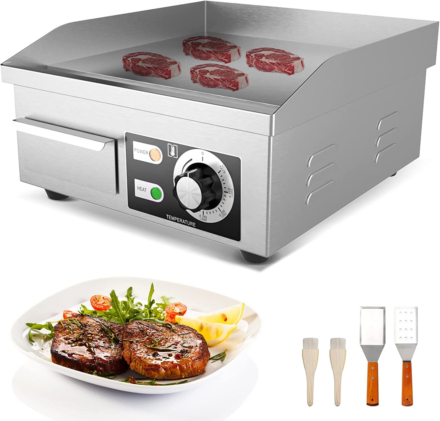 Slsy 14" Electric Countertop Flat Top Griddle, 110V 1500W NonStick Commercial Restaurant