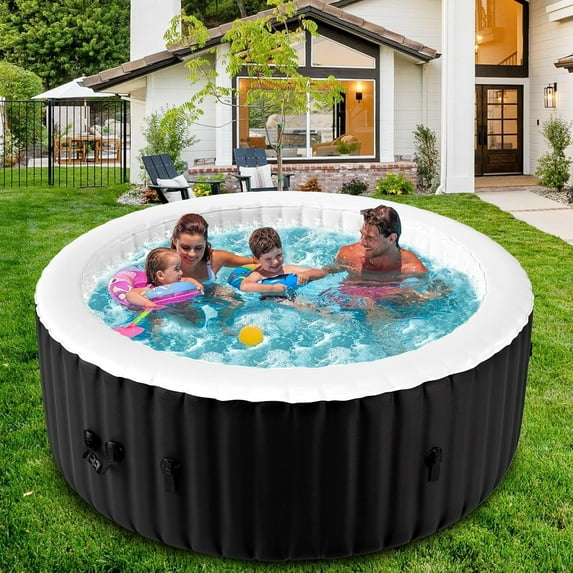 Slsy 2-4 Person Inflatable Hot Tub, Round Blow Up Portable Hot Tub, Leak-Proof PVC Outdoor Spa with 120 Strong Air Jets, Heater Pump and Insulated Cover, 71” X 71”X 25”