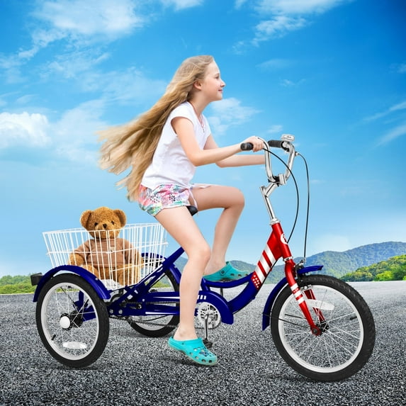 MOONCOOL 16 inch Kids Tricycle, Single-Speed Three Wheeled Bike for 3'9" to 4'9" 3-13 Year Old Boys & Girls, Children Stable Trike with Large Rear Basket