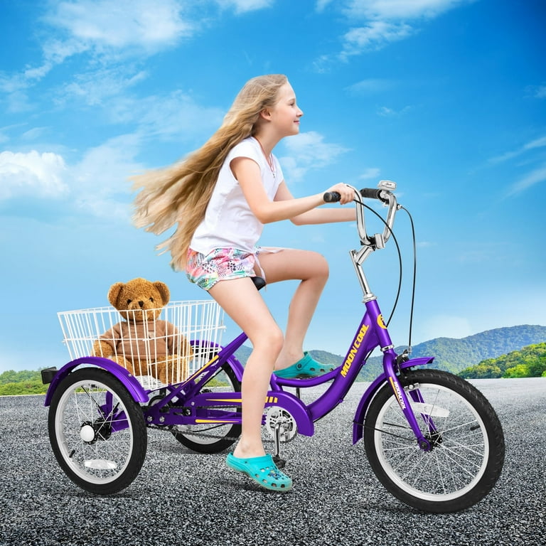 Slsy 16 inch Kids Tricycle Single Speed Three Wheeled Bike for 3 9 to 4 9 3 13 Year Old Boys Girls Children Stable Trike with Large Rear Basket