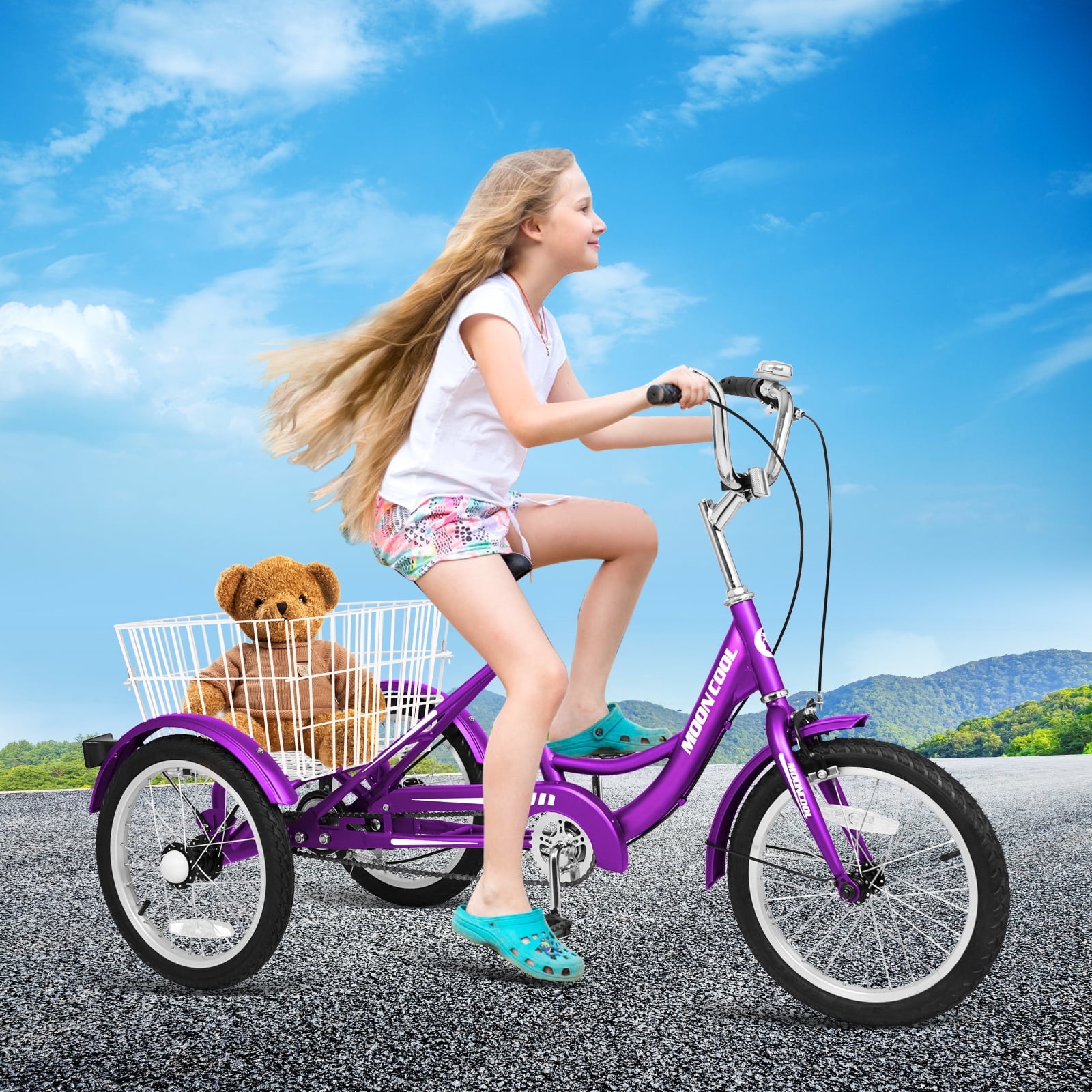 Slsy 16 Kids Tricycle Stable Three Wheel Bike for 3 13 Year Old Boys Girls 3 9 4 9 Height 130 150lbs Capacity Walmart
