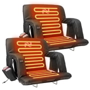 Slsy 2 pack 21 Heated Stadium Seats for Bleachers with Back & Arm Support and Wide Cushion, Extra Portable 6 Reclinng Positions Bleacher Seat for Outdoor Camping Games Sports