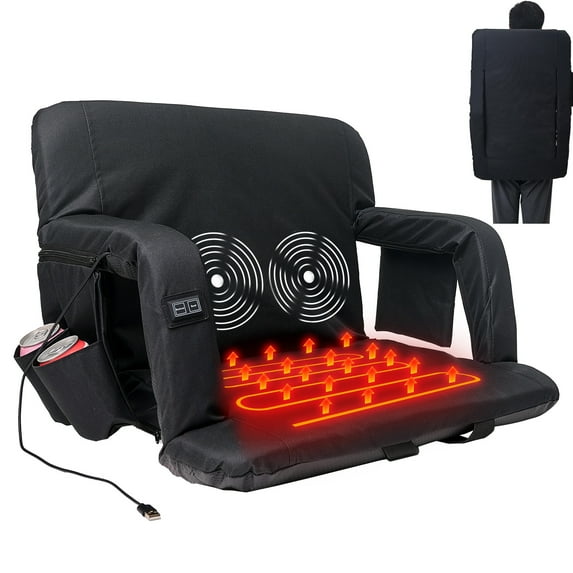 Slsy Heated Massage Stadium Seats for Bleachers with Back Support and Wide Cushion, 6 Reclining Positions Portable Heated Stadium Chair for Sports Events