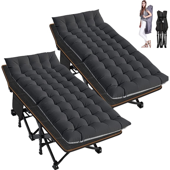 Slsy 2 Pack Folding Bed Cot with 3.3 Inch 2 Sided Mattress, 75"* 28" Folding Camping Cots with Carry Bag, Portable Sleeping Cot Guest Bed