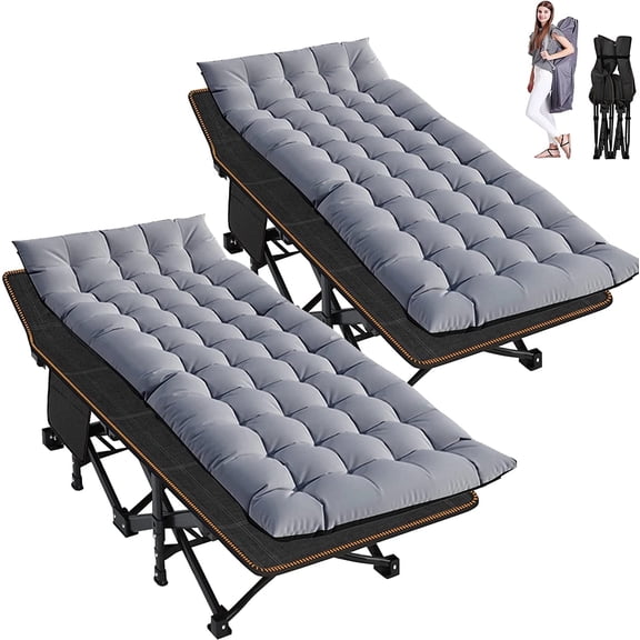 Slsy 2 Pack Folding Bed Cot with 3.3 Inch 2 Sided Mattress, 75"* 28" Folding Camping Cots with Carry Bag, Portable Sleeping Cot Guest Bed