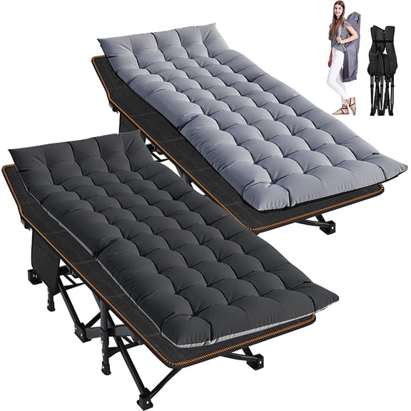 Slsy 2 Pack Folding Bed Cot with 3.3 Inch 2 Sided Mattress, 75"* 28" Folding Camping Cots with Carry Bag, Portable Sleeping Cot Guest Bed