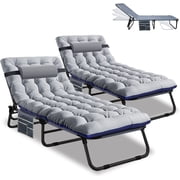 Slsy 2 Pack Folding Chaise Lounge Chair 5-Position, Folding Cot, Heavy Duty Patio Chaise Lounges for Outside, Poolside, Beach, Lawn, Camping