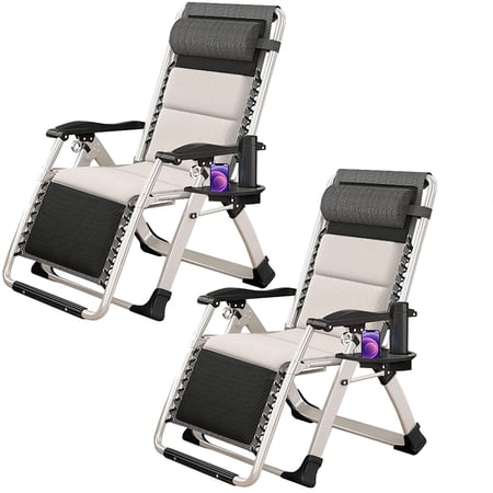 Slsy 2 Pack Zero Gravity Chair, Padded Adjustable Zero Gravity Lounge Chair w/ Pillows and Cup Holder Trays, Support 440 lbs