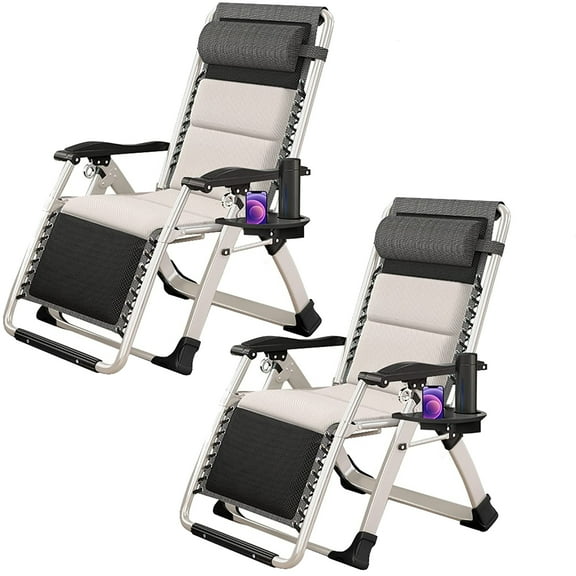 Slsy 2 Pack Zero Gravity Chair, Padded Adjustable Zero Gravity Lounge Chair w/ Pillows and Cup Holder Trays, Support 440 lbs