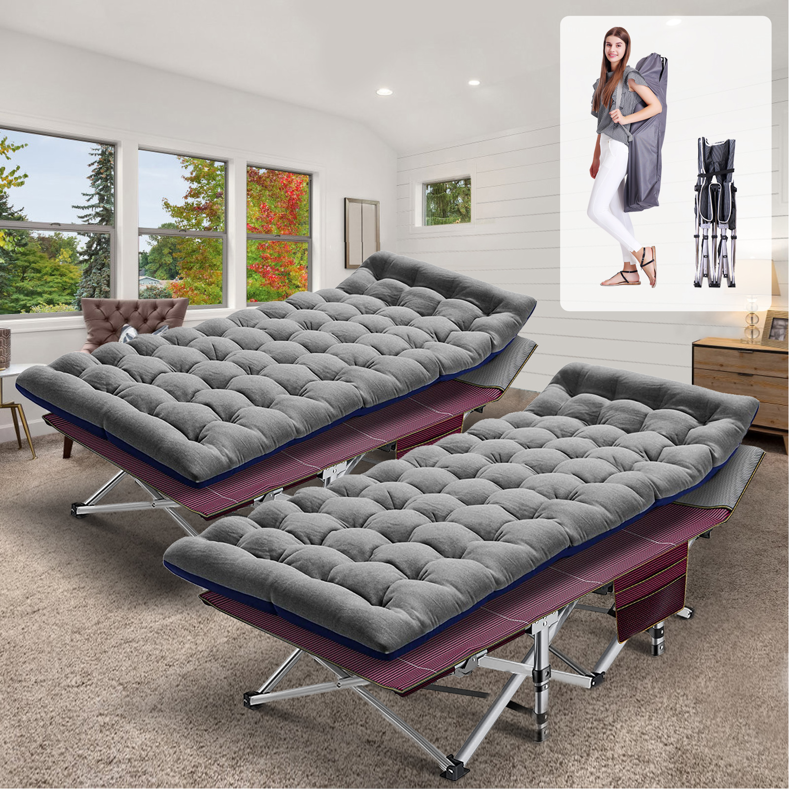 Slsy 2 Packs Folding Camping Cots, 75"*28" Sleeping Cot, Foldable Guest