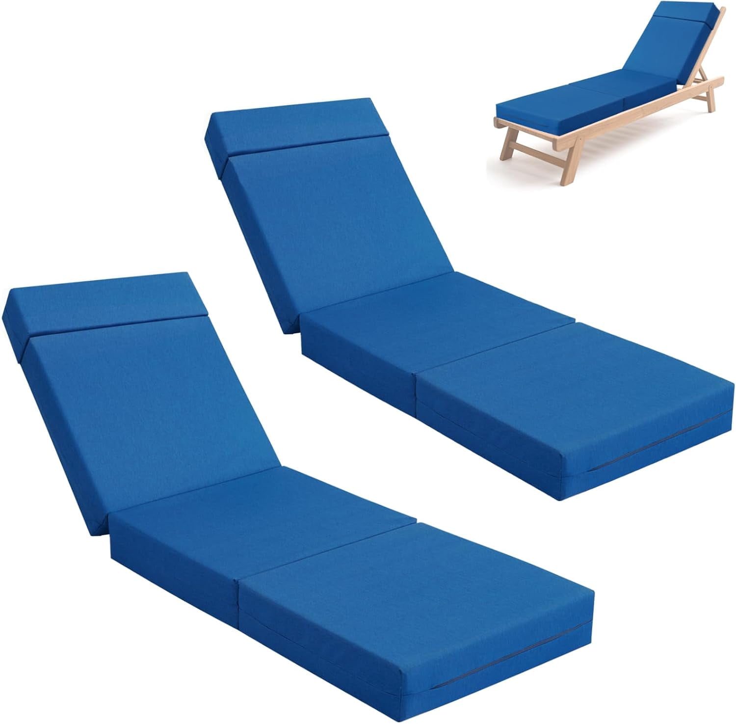 Slsy 2 Pcs Patio Chaise Lounge Cushions, High-Density Foam Chair Cushion with Removable Cover & Ties, 72"x21"x5" Thick Waterproof Outdoor Furniture Cushions for Outdoor Furniture
