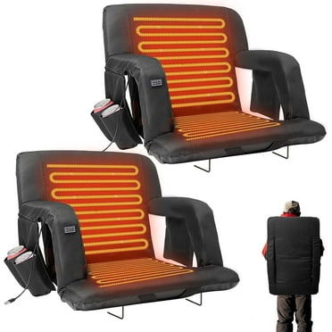 Slsy 21" Heated Stadium Seats for Bleachers with Back Support, Heated Stadium Chair for Outdoor Sport Events, 6 Reclining Positions, 3 Heat Mode, 5 Pockets 2pcs