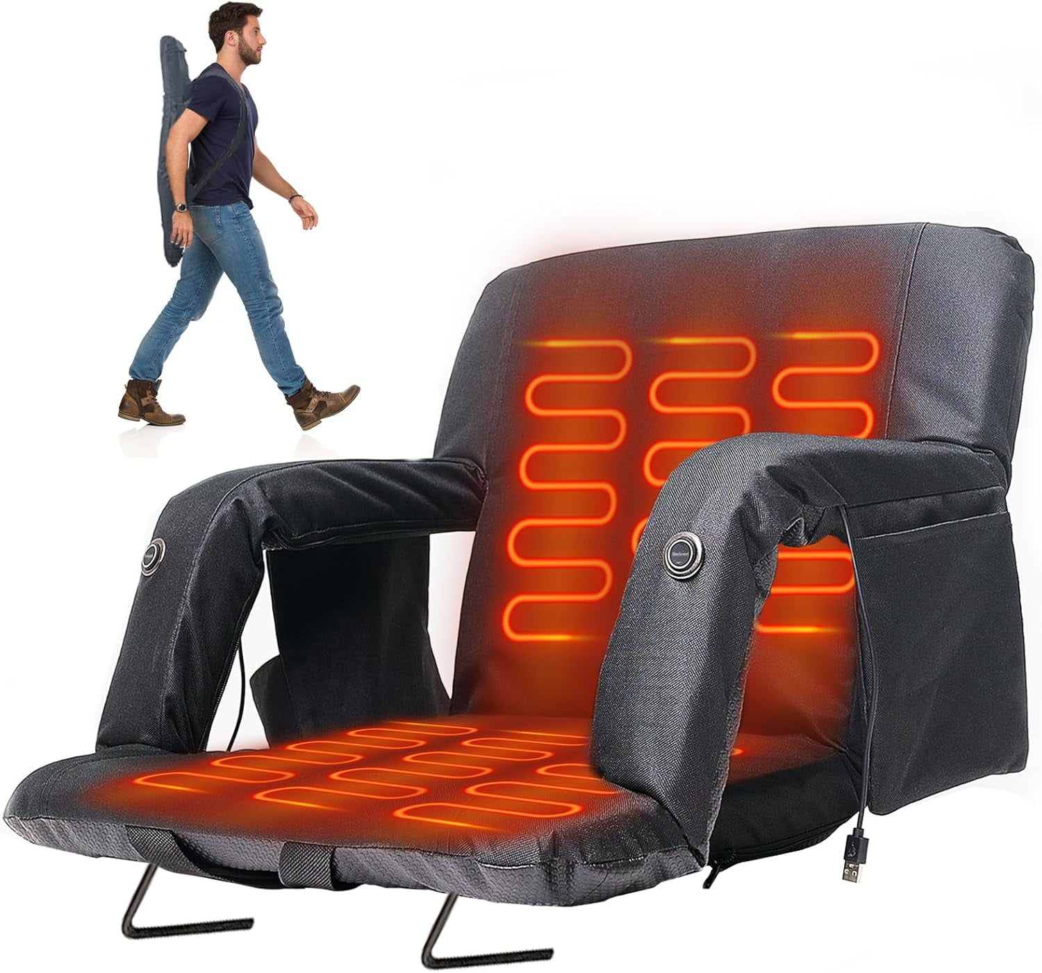 Slsy 21" Stadium Seats for Bleachers with Back Support Wide Cushion, 6 Reclining Positions Adjustable, Stadium Seating for Bleacher