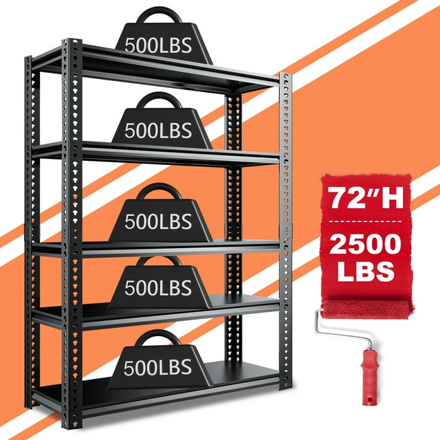 "Slsy 5Tier Steel Garage Shelves, 2500 lbs Capacity, Adjustable Heavy